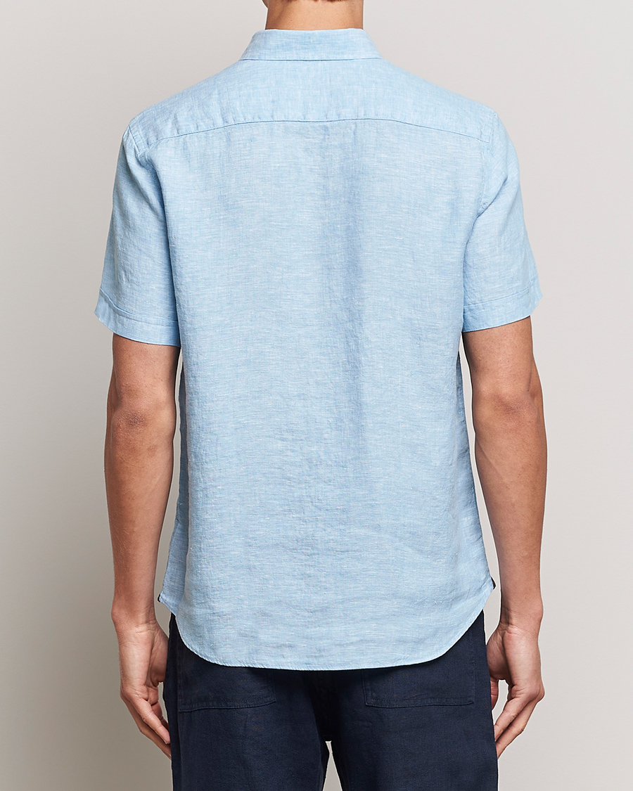 Herre | Skjorter | Morris | Douglas Short Sleeve Linen Shirt Light Blue
