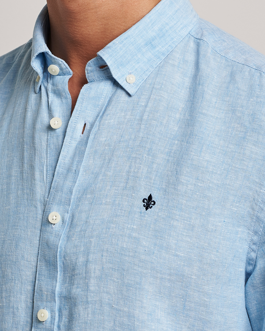 Herre | Skjorter | Morris | Douglas Short Sleeve Linen Shirt Light Blue