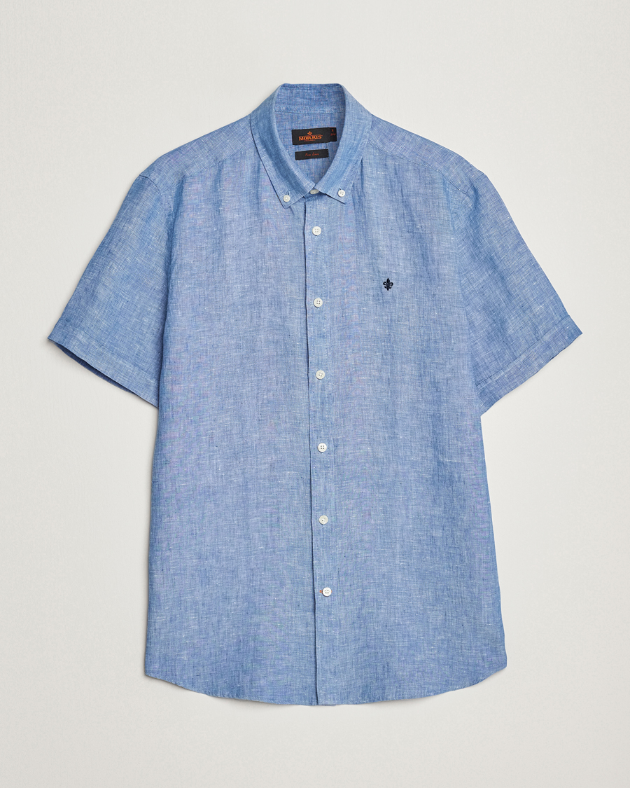 Herre | Skjorter | Morris | Douglas Linen Short Sleeve Shirt Blue