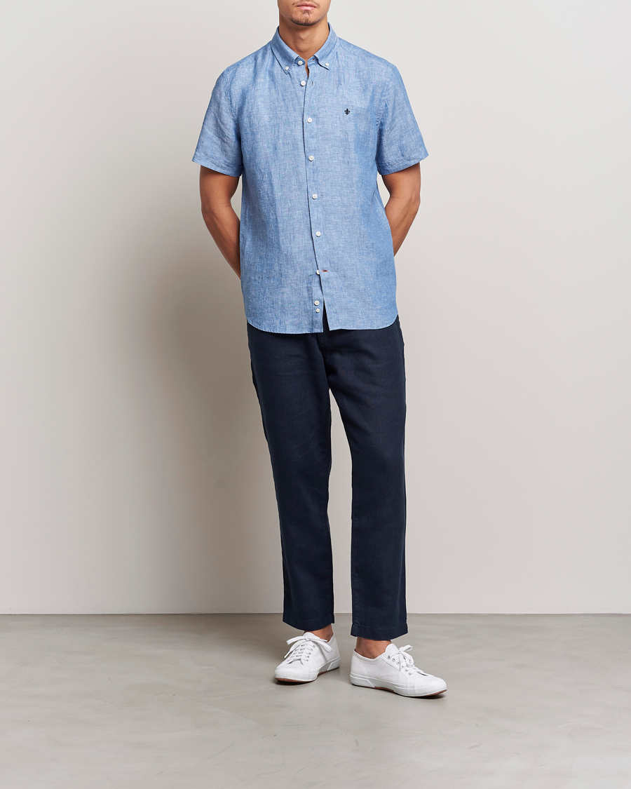 Herre | Skjorter | Morris | Douglas Linen Short Sleeve Shirt Blue