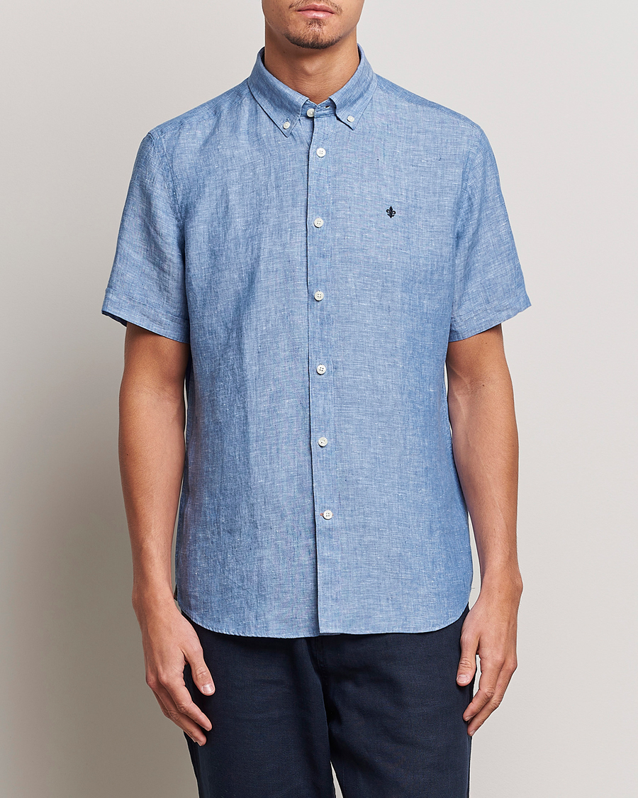 Herre |  | Morris | Douglas Linen Short Sleeve Shirt Blue