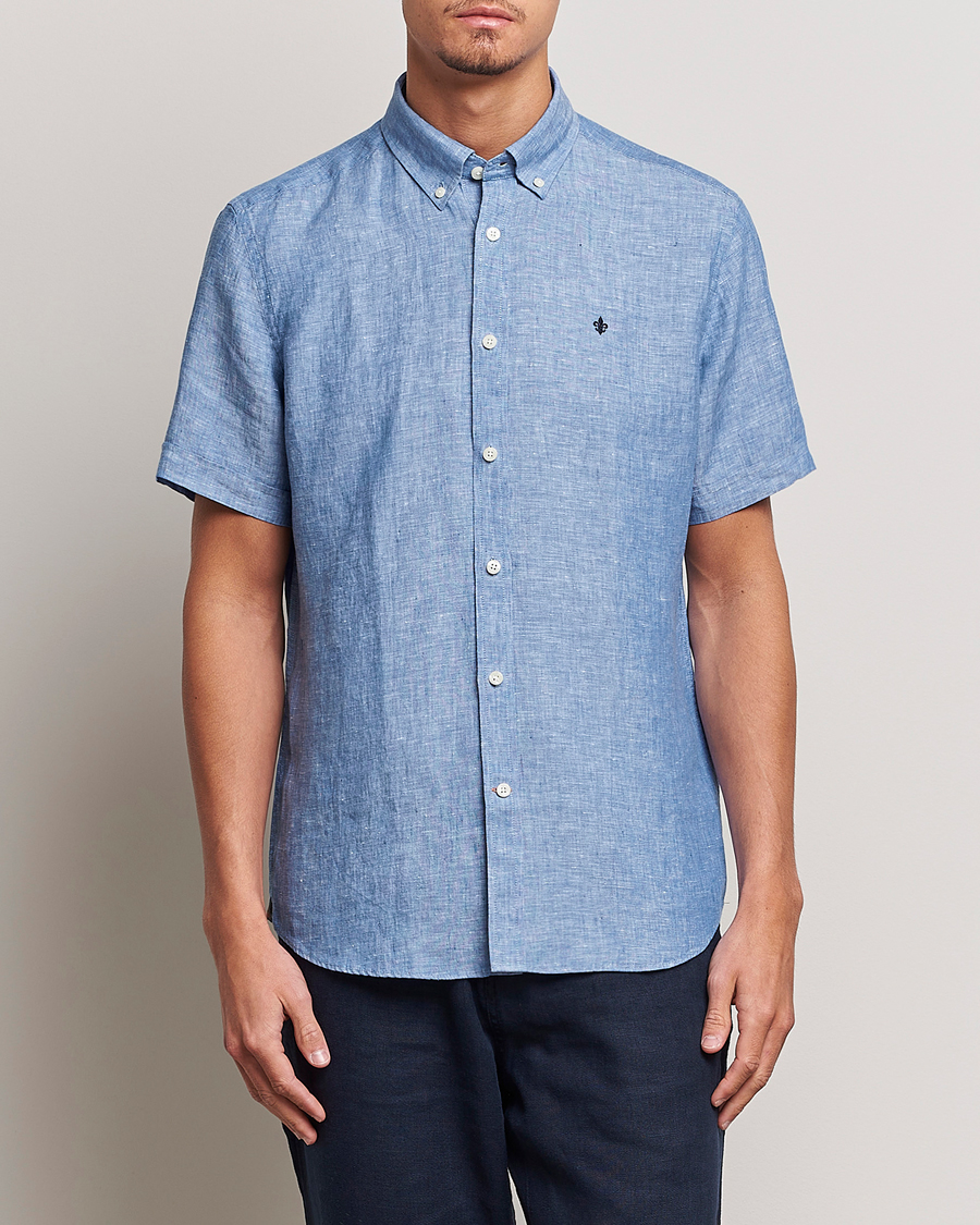 Herre | Skjorter | Morris | Douglas Linen Short Sleeve Shirt Blue