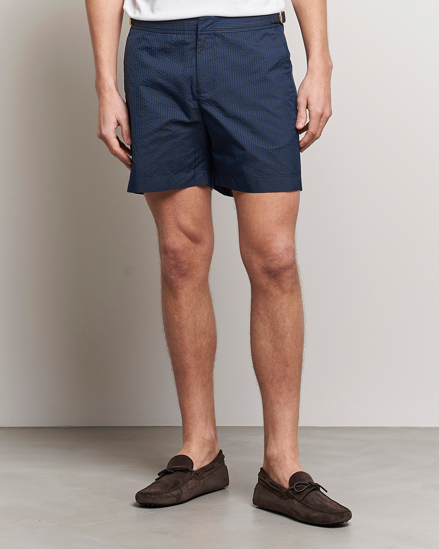 Herre | Badeshorts | Orlebar Brown | Bulldog Tonal Seersucker Swimshorts Night Iris