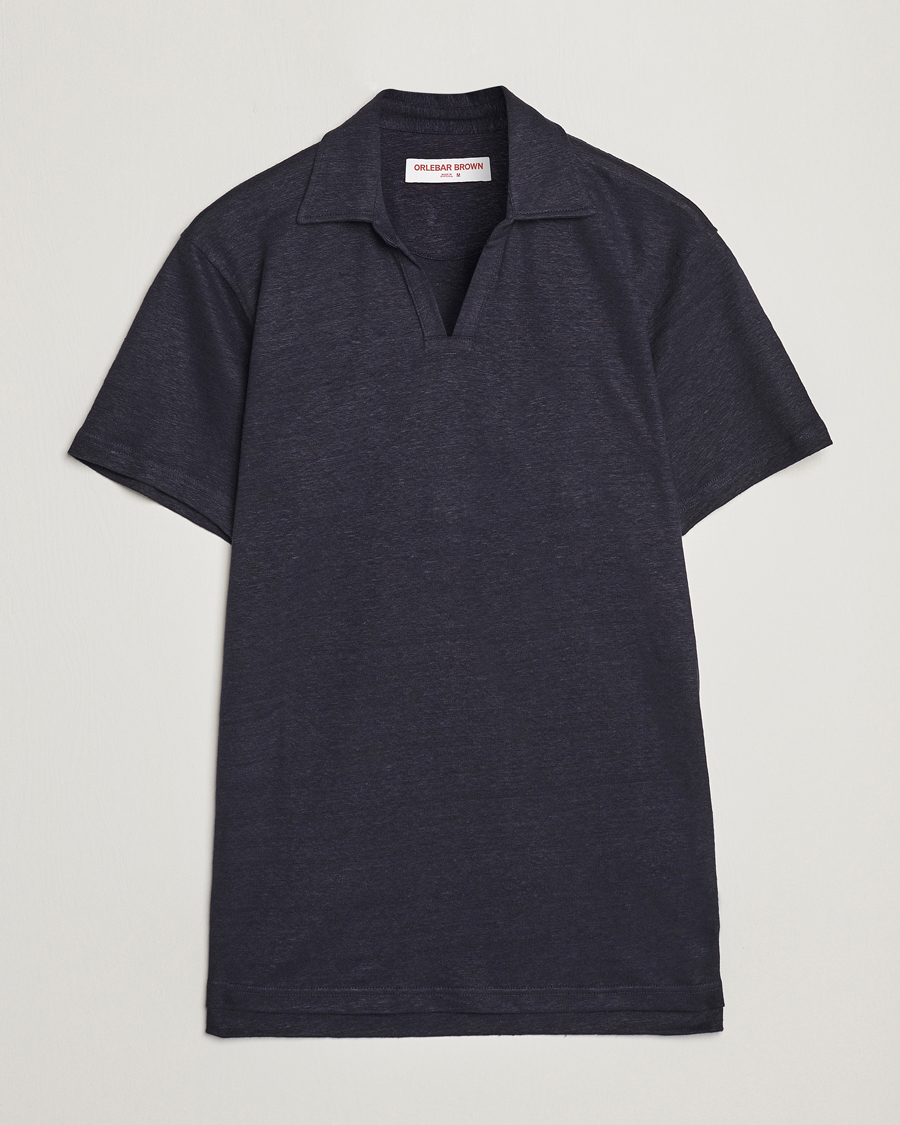Herre | Pikéer | Orlebar Brown | Felix Placket Short Sleeve Linen Polo Night Iris