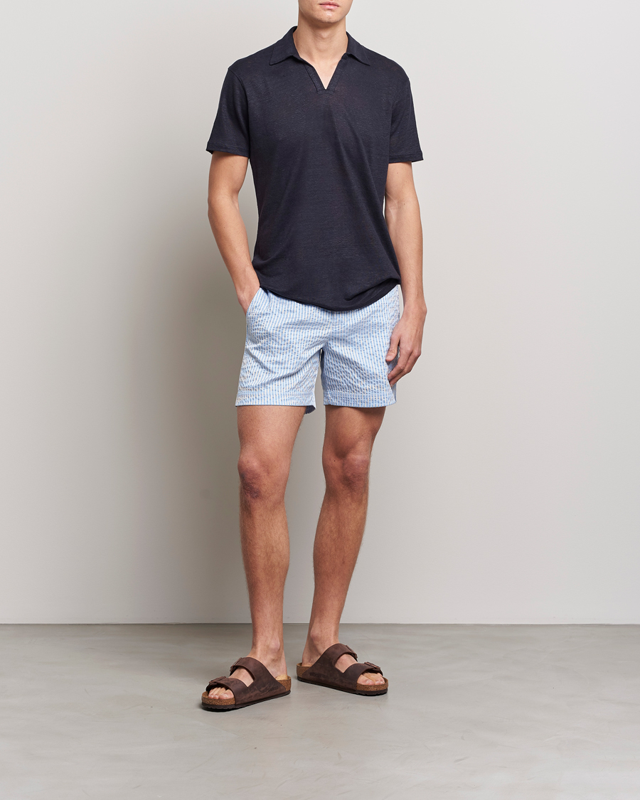 Herre | Pikéer | Orlebar Brown | Felix Placket Short Sleeve Linen Polo Night Iris