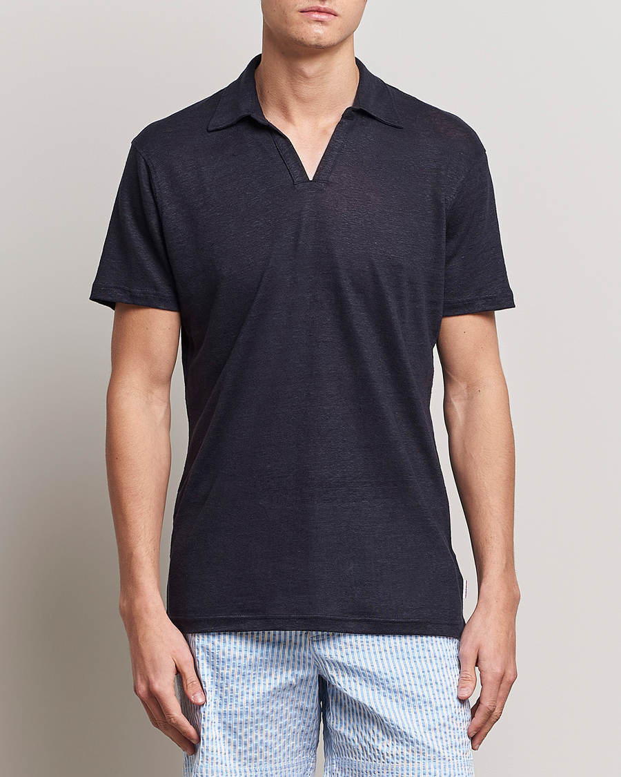Herre | Pikéer | Orlebar Brown | Felix Placket Short Sleeve Linen Polo Night Iris