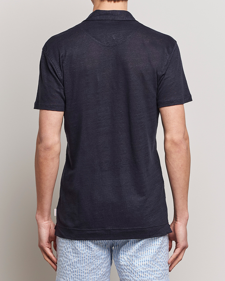 Herre | Pikéer | Orlebar Brown | Felix Placket Short Sleeve Linen Polo Night Iris