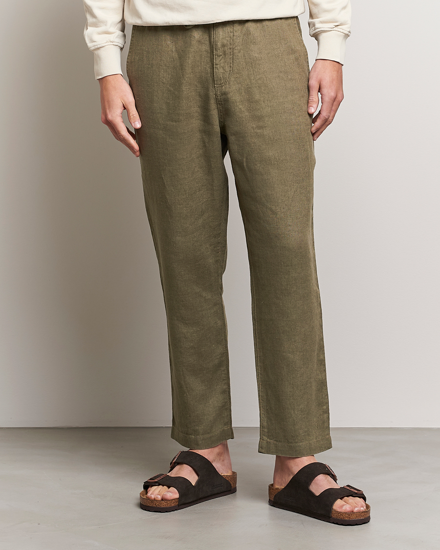 Herre | Linbukser | NN07 | Keith Drawstring Linen Trousers Army