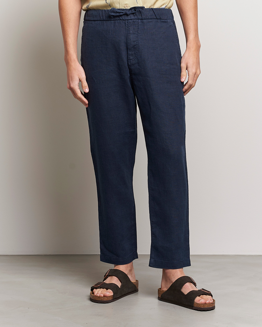 Herre | Linbukser | NN07 | Keith Drawstring Linen Trousers Navy