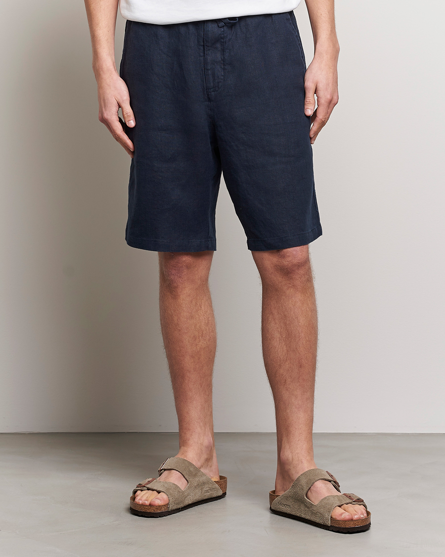 Herre |  | NN07 | Keith Drawstring Linen Shorts Navy