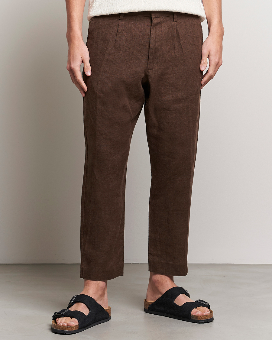 Herre | Bukser | NN07 | Bill Pleated Linen Trousers Brown