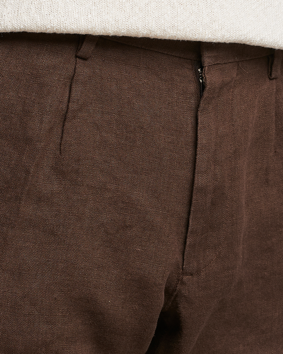 Herre | Bukser | NN07 | Bill Pleated Linen Trousers Brown