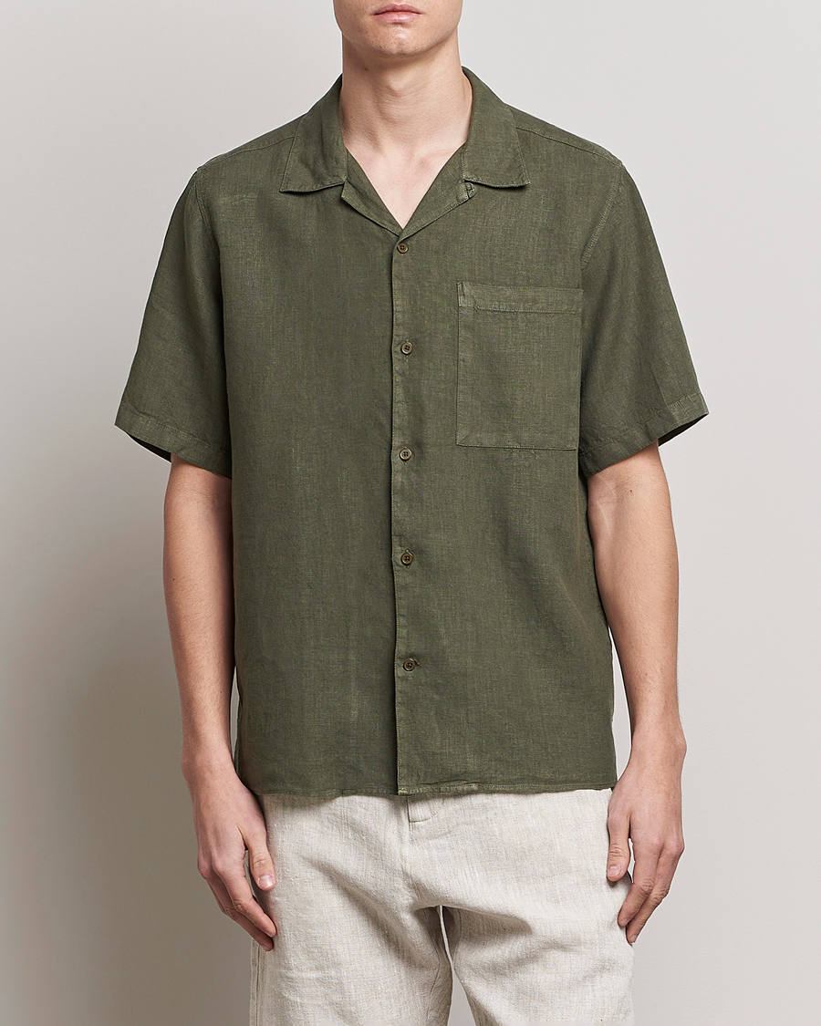 Herre | Kortermede skjorter | NN07 | Julio Linen Resort Shirt Army