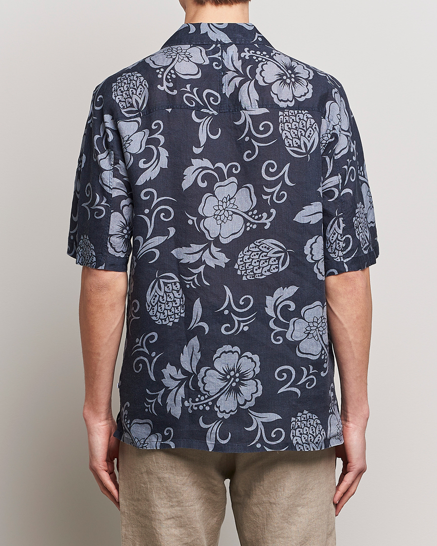 Herre | Skjorter | NN07 | Ole Short Sleeve Printed Linen Shirt Navy