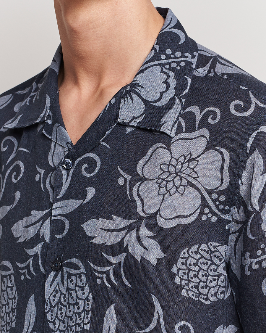 Herre | Skjorter | NN07 | Ole Short Sleeve Printed Linen Shirt Navy
