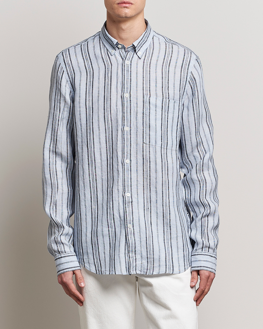 Herre | Linskjorter | NN07 | Arne Strinped Linen Shirt Blue