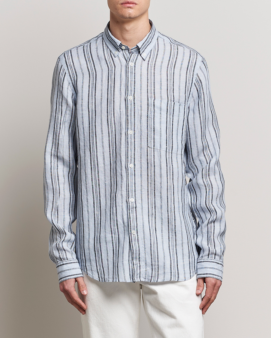 Herre | | NN07 | Arne Strinped Linen Shirt Blue