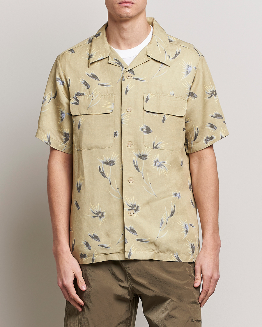 Herre | | NN07 | Daniel Short Sleeve Tencel/Linen Printed Shirt Pale Olive