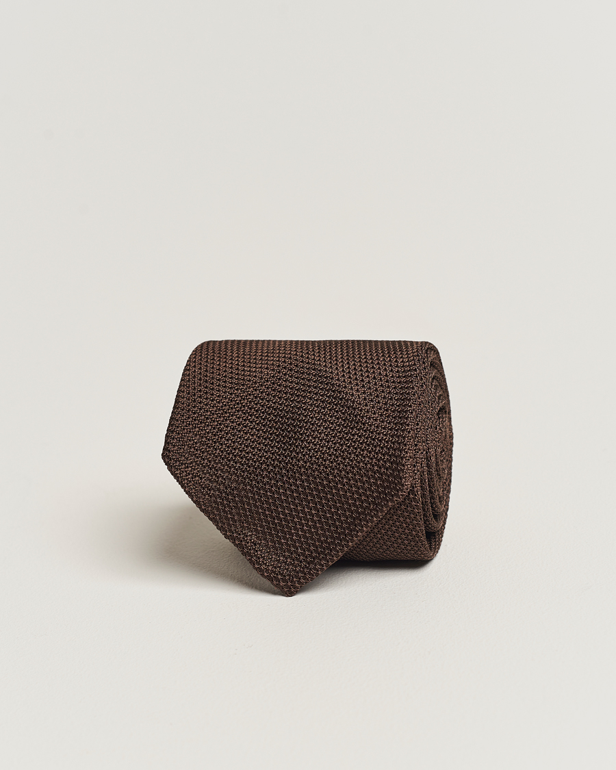 Herre | | Finamore Napoli | Grenadine Silk Tie Dark Brown