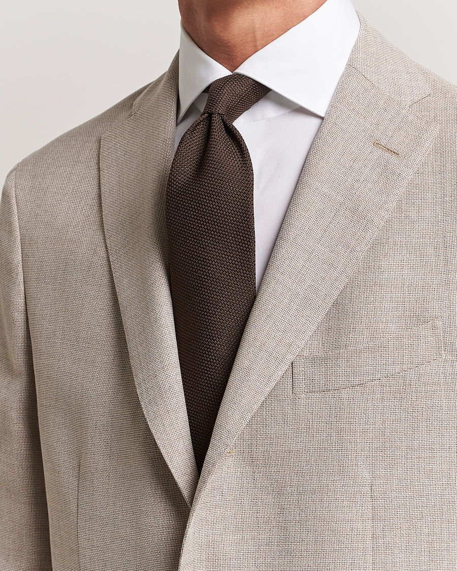 Herre | | Finamore Napoli | Grenadine Silk Tie Dark Brown