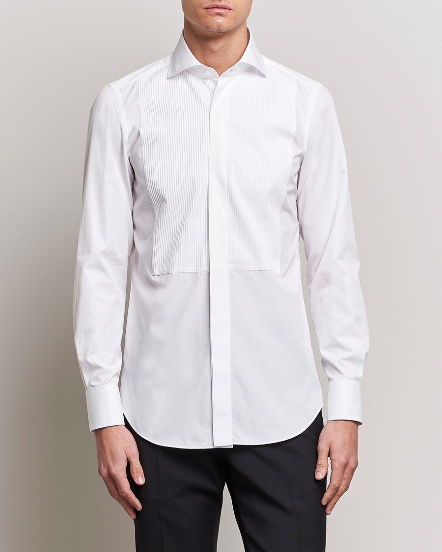 Herre | Formelle | Finamore Napoli | Milano Slim Plisse Smoking Shirt White