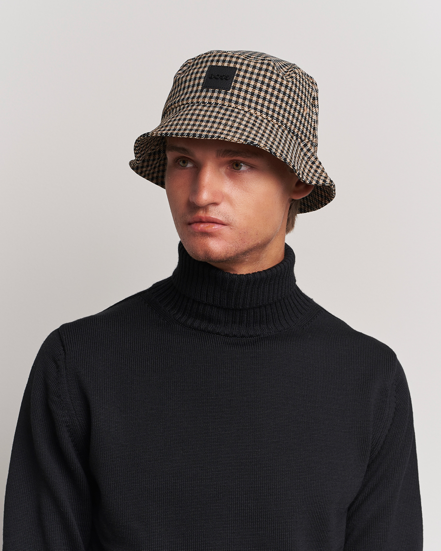 Herre | BOSS BLACK Saul Checked Bucket Hat Medium Beige | BOSS BLACK | Saul Checked Bucket Hat Medium Beige