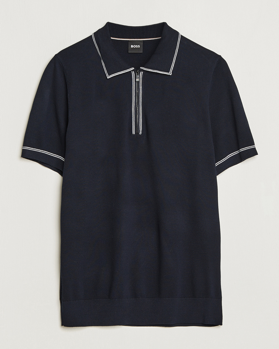Herre | Pikéer | BOSS BLACK | Oleonardo Knitted Half Zip Polo Dark Blue