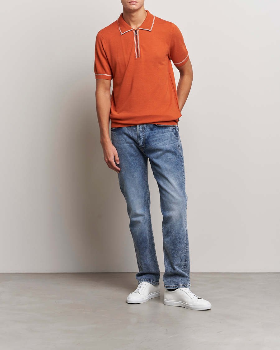 Herre | Pikéer | BOSS BLACK | Oleonardo Knitted Half Zip Polo Dark Orange
