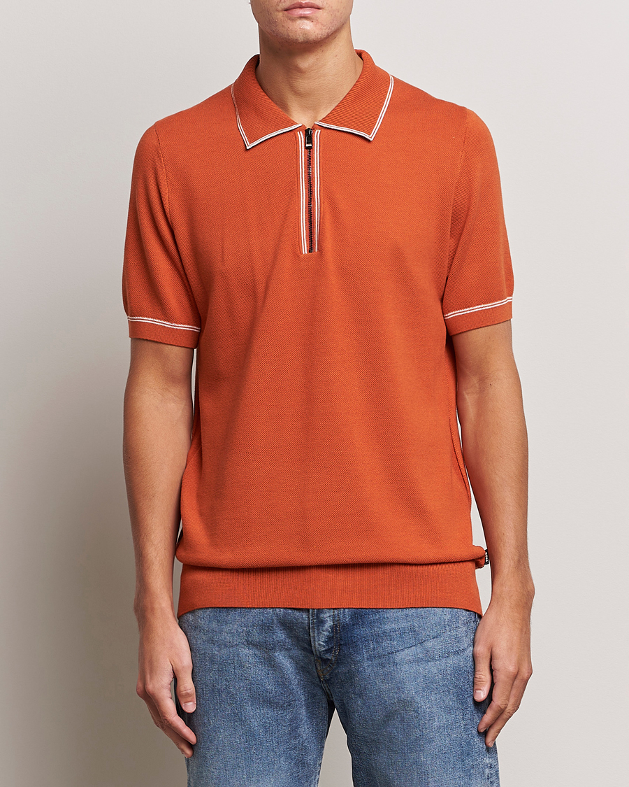 Herre | | BOSS BLACK | Oleonardo Knitted Half Zip Polo Dark Orange