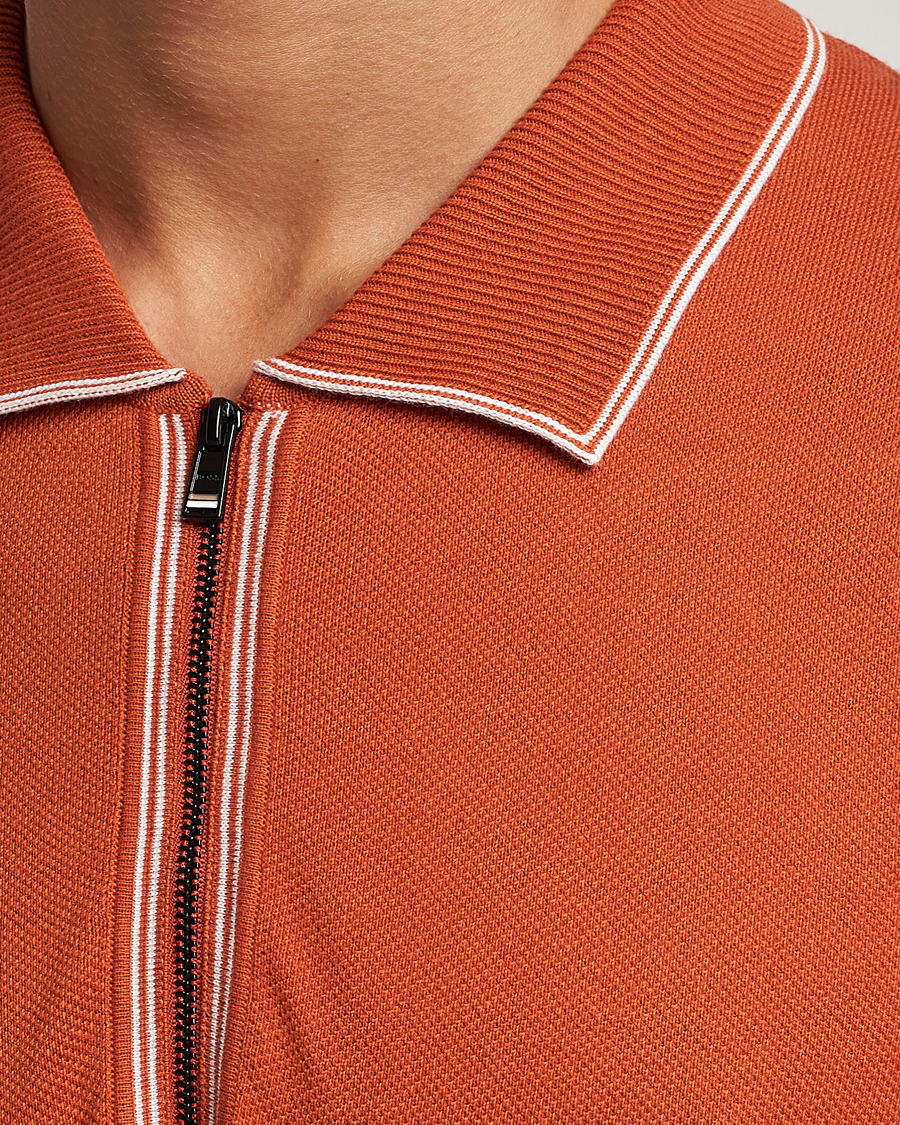 Herre | Pikéer | BOSS BLACK | Oleonardo Knitted Half Zip Polo Dark Orange