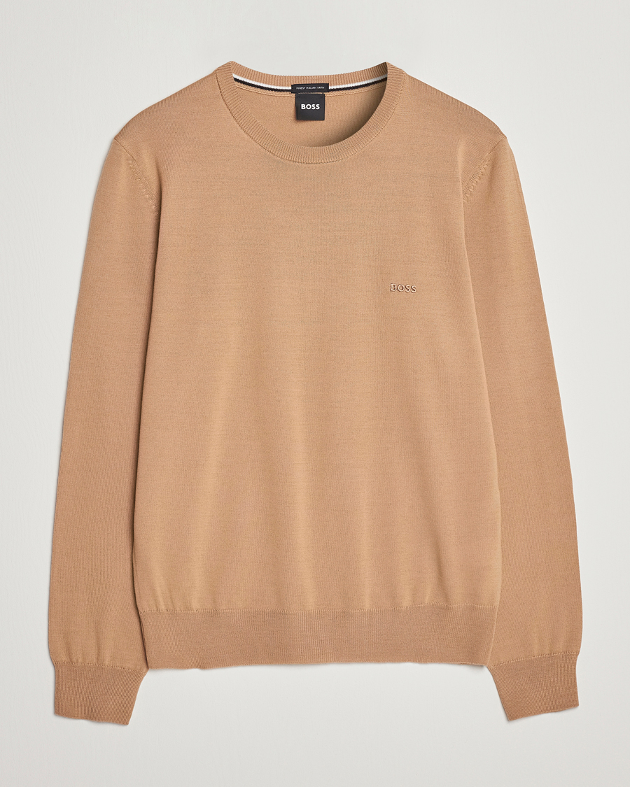 Herre | Gensere | BOSS BLACK | Botto Wool Knitted Crew Neck Sweater Medium Beige