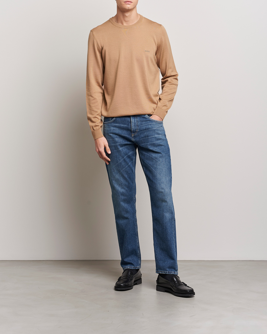 Herre | Gensere | BOSS BLACK | Botto Wool Knitted Crew Neck Sweater Medium Beige