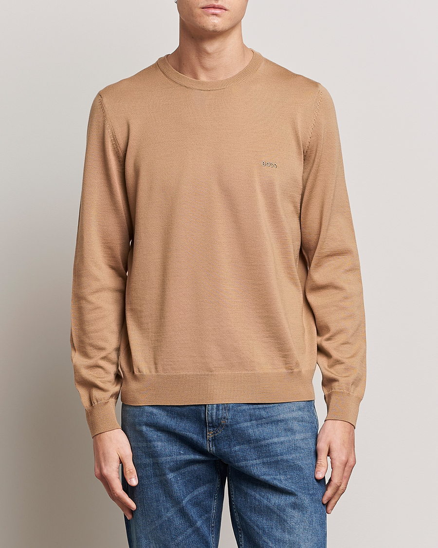 Herre | Salg | BOSS BLACK | Botto Wool Knitted Crew Neck Sweater Medium Beige