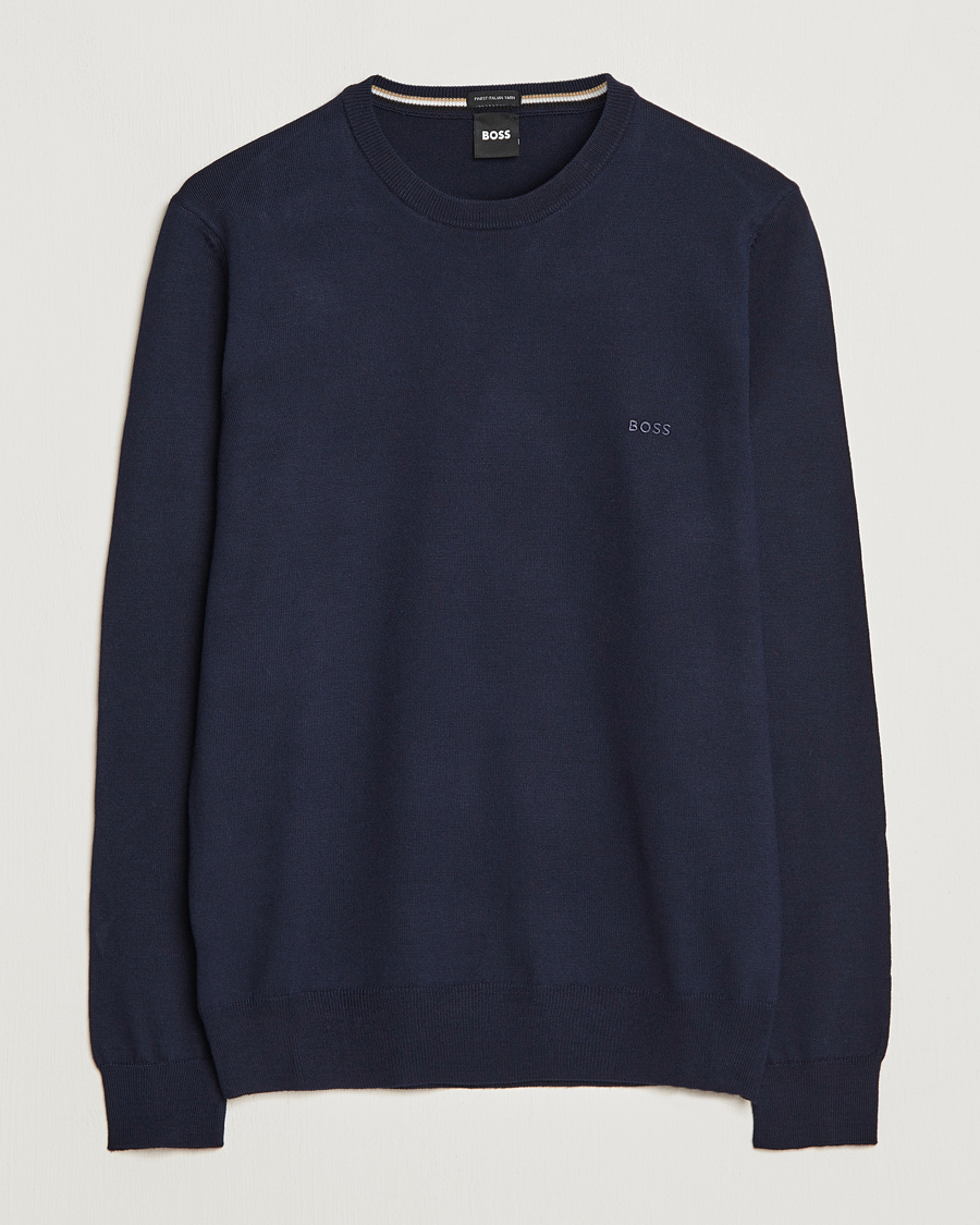 Herre | Klær | BOSS BLACK | Botto Wool Knitted Crew Neck Sweater Dark Blue