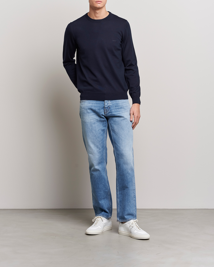 Herre | Gensere | BOSS BLACK | Botto Merino Knitted Pullover Dark Blue