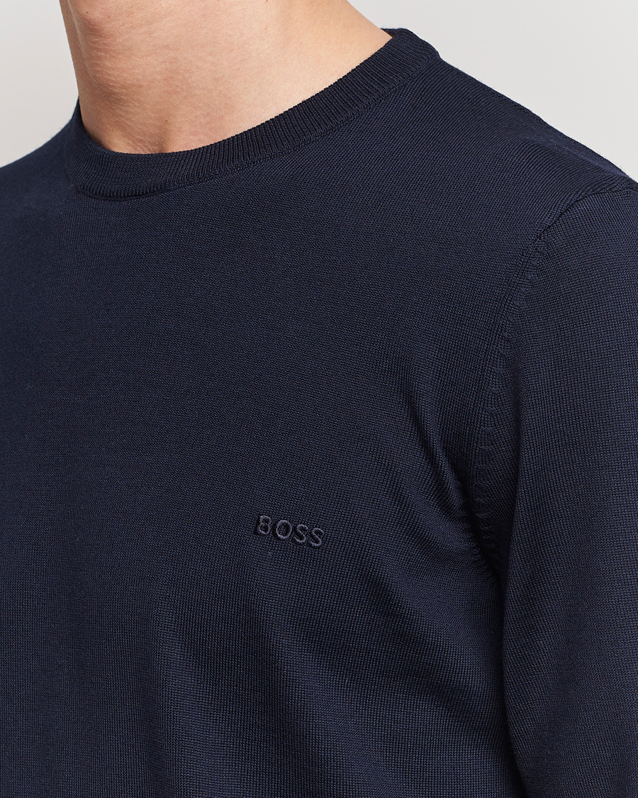 Herre | Gensere | BOSS BLACK | Botto Wool Knitted Crew Neck Sweater Dark Blue