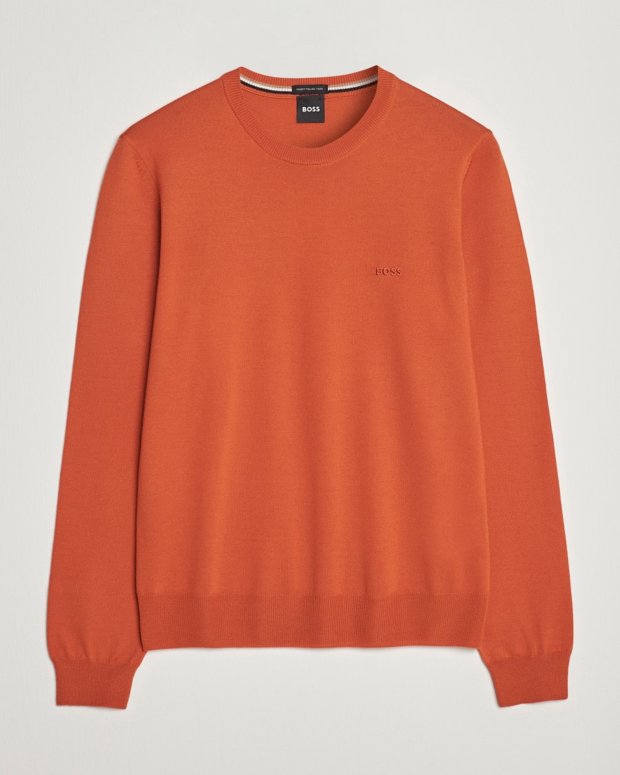 Herre | Gensere | BOSS BLACK | Botto Wool Knitted Crew Neck Sweater Dark Orange