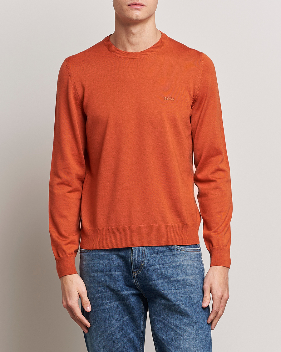 Herre | Klær | BOSS BLACK | Botto Wool Knitted Crew Neck Sweater Dark Orange