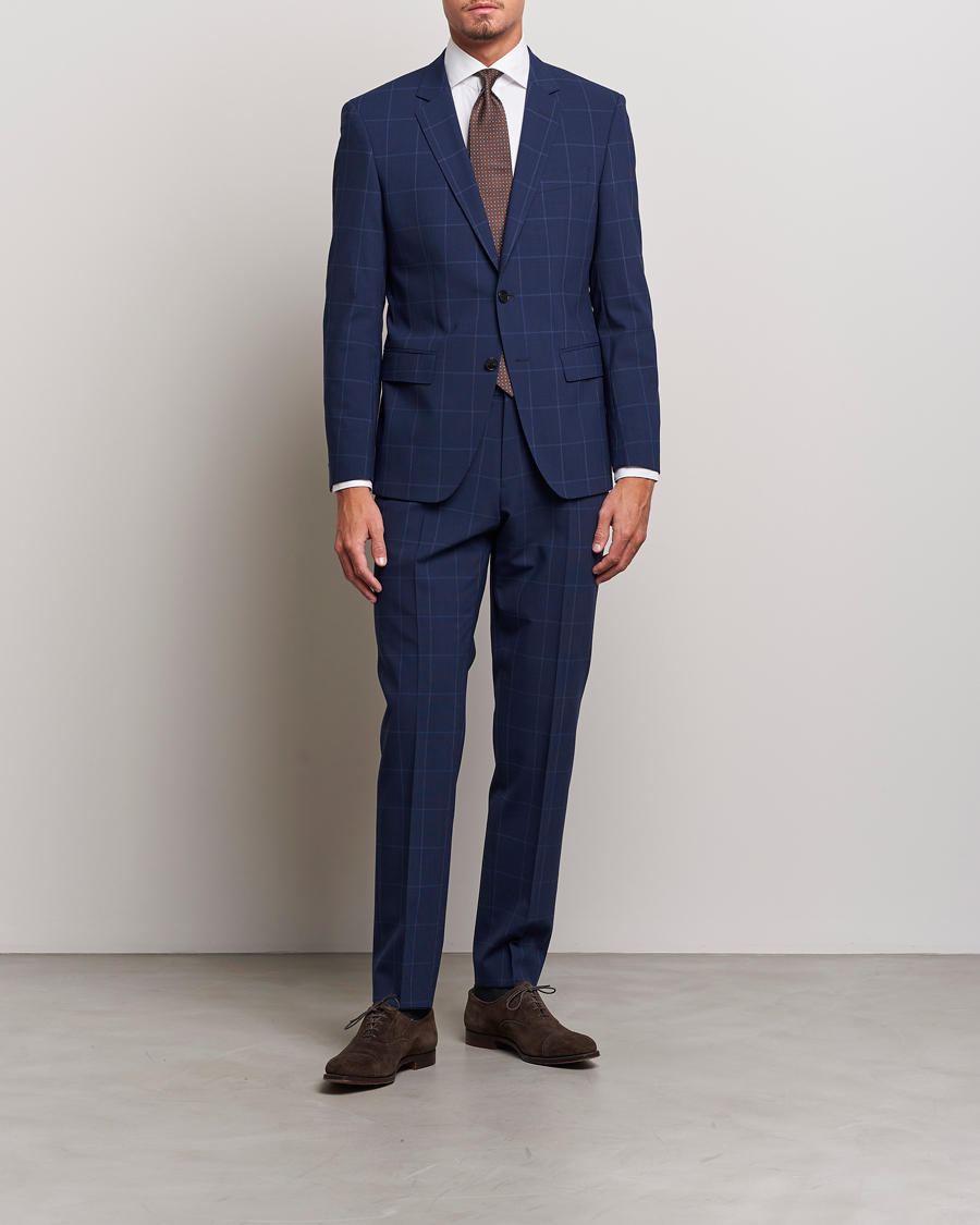 Herre | Bukser | BOSS BLACK | Genius Checked Suit Trousers Dark Blue