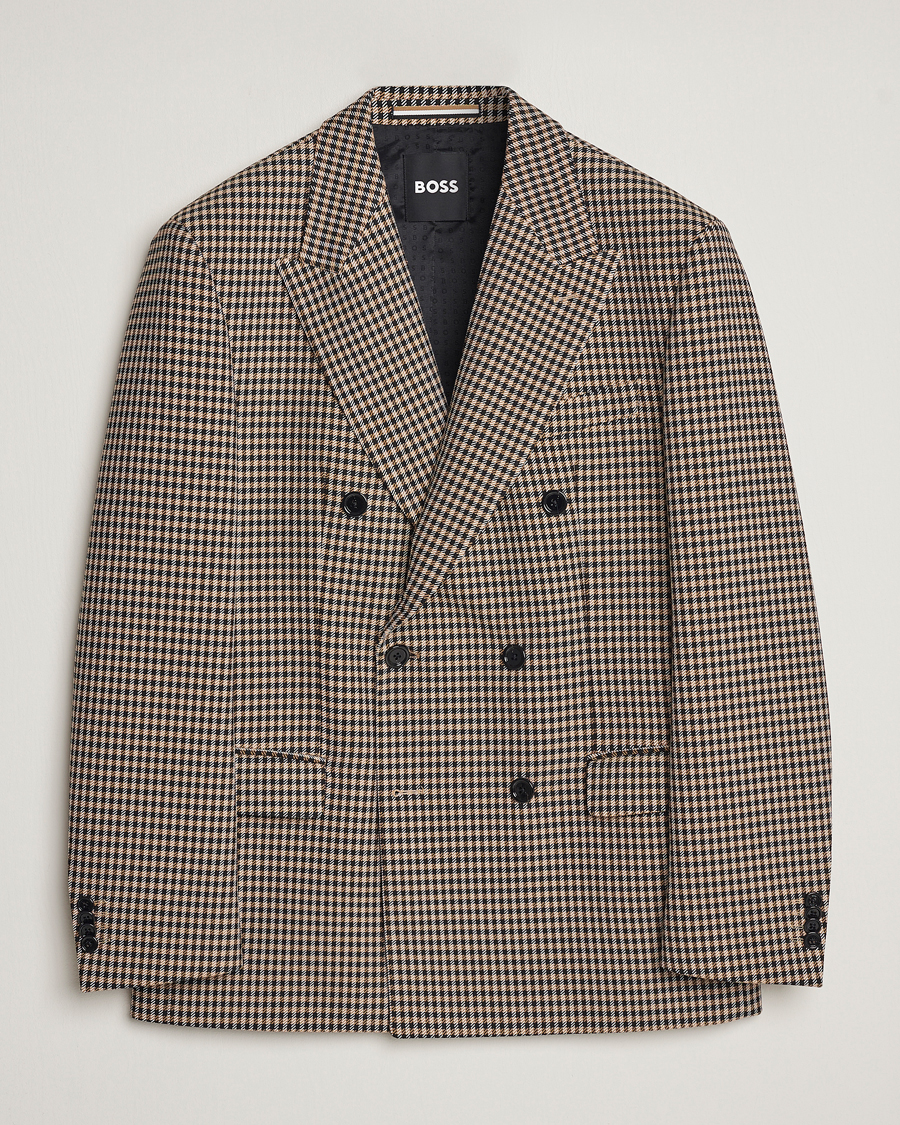 Herre | Dressjakker | BOSS BLACK | Carper Tweed Checked Double Breasted Blazer Beige