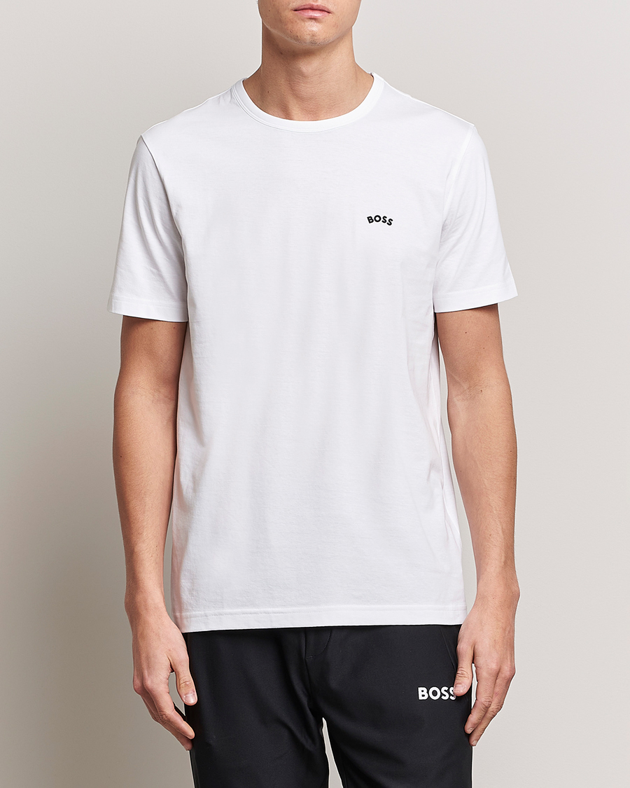 Herre | Hvite t-shirts | BOSS GREEN | Curved Logo Crew Neck T-Shirt Natural