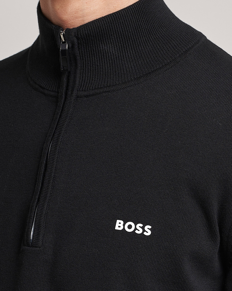 Herre | Gensere | BOSS GREEN | Zallo Knitted Half Zip Sweater Black