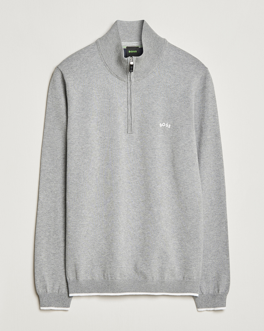 Herre | Gensere | BOSS GREEN | Zallo Knitted Half Zip Sweater Light Grey