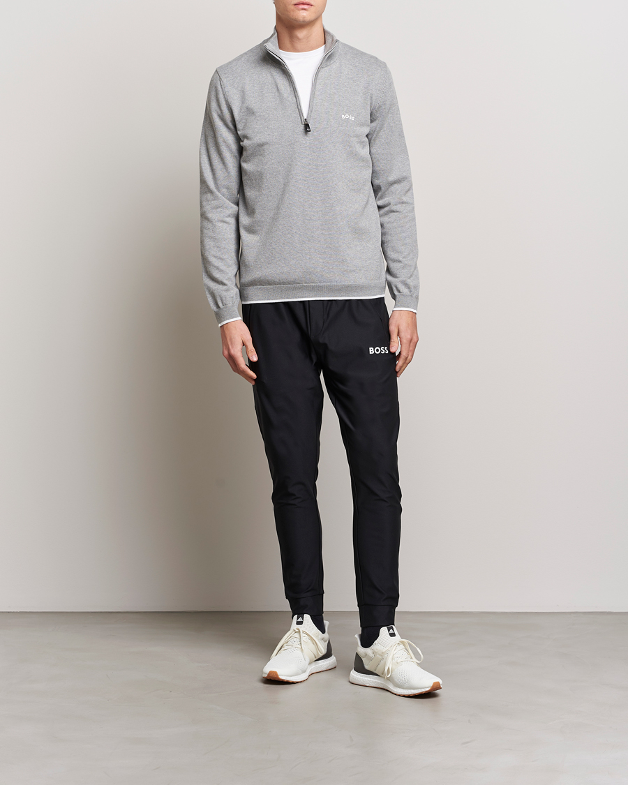 Herre | Gensere | BOSS GREEN | Zallo Knitted Half Zip Sweater Light Grey
