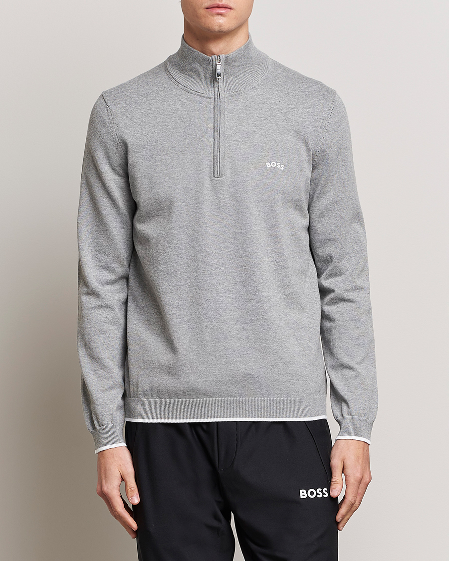 Herre | | BOSS GREEN | Zallo Knitted Half Zip Sweater Light Grey