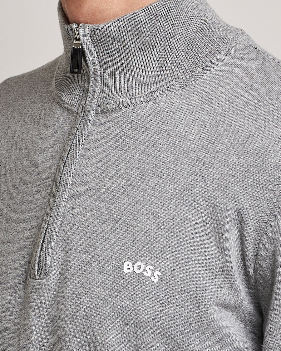 Herre | Gensere | BOSS GREEN | Zallo Knitted Half Zip Sweater Light Grey