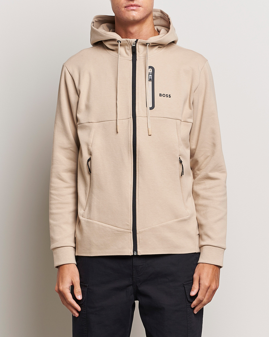 Herre | | BOSS GREEN | Sariq Full Zip Hooded Sweater Medium Beige