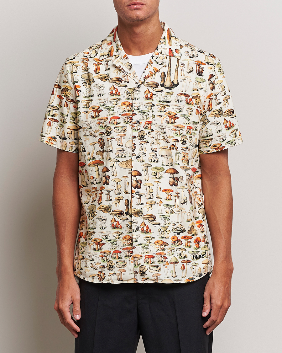 Herre | Skjorter | HUGO | Ellino Mushroom Short Sleeve Shirt Beige Overflow