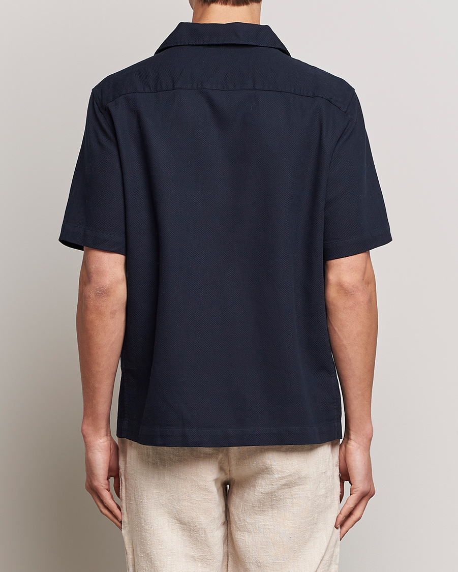 Herre | Skjorter | Fred Perry | Woven Pique Short Sleeve Linen Shirt Navy
