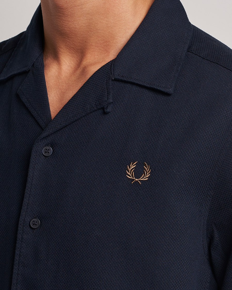 Herre | Skjorter | Fred Perry | Woven Pique Short Sleeve Linen Shirt Navy